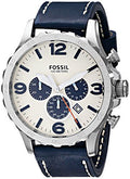 Fossil Nate Chronograph White Dial Blue Leather Strap Watch for Men - JR1480