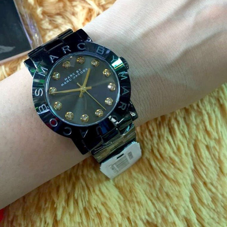 Marc Jacobs Amy Black Dial Black Steel Strap Watch for Women - MBM8595