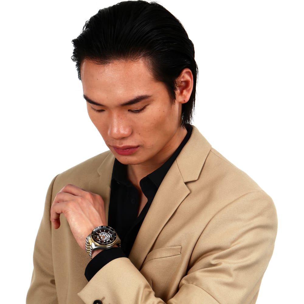 Maserati SFIDA Automatic Skeleton Black Dial Two Tone Steel Strap Watch For Men - R8823140010