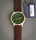 Tommy Hilfiger Hunter Green Dial Brown Leather Strap Watch for Men - 1791607