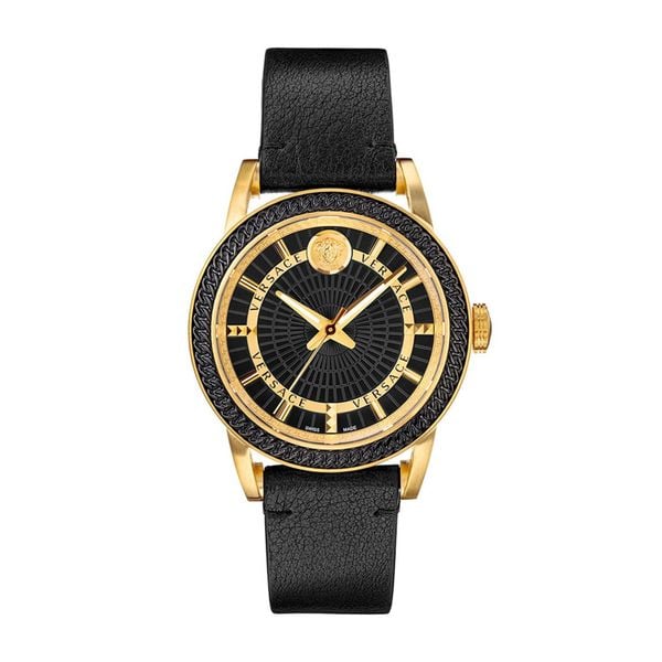 Versace Code Quartz Black Dial Black Leather Strap Watch For Men - VEPO00320