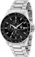 Maserati SFIDA Chronograph Black Dial Silver Steel Strap Watch For Men - R8873640015