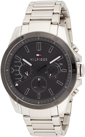 Tommy Hilfiger Iconic Quartz Black Dial Silver Steel Strap Watch for Men - 1791564