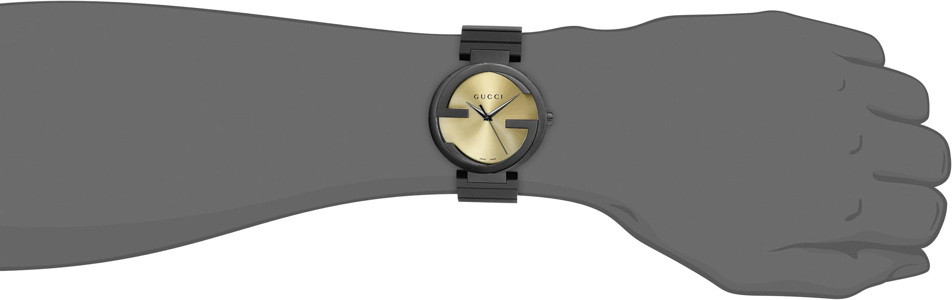 Gucci Interlocking Grammy XL Gold Dial Black Steel Strap Watch for Men - YA133209