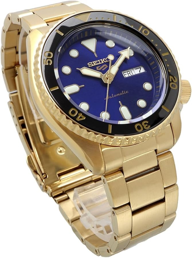 Seiko 5 Sports US Special Edition Automatic Blue Dial Gold Steel Strap Watch For Men - SRPK20