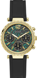 Guess Solstice Green Dial Black Rubber Strap Watch for Women - GW0113L1