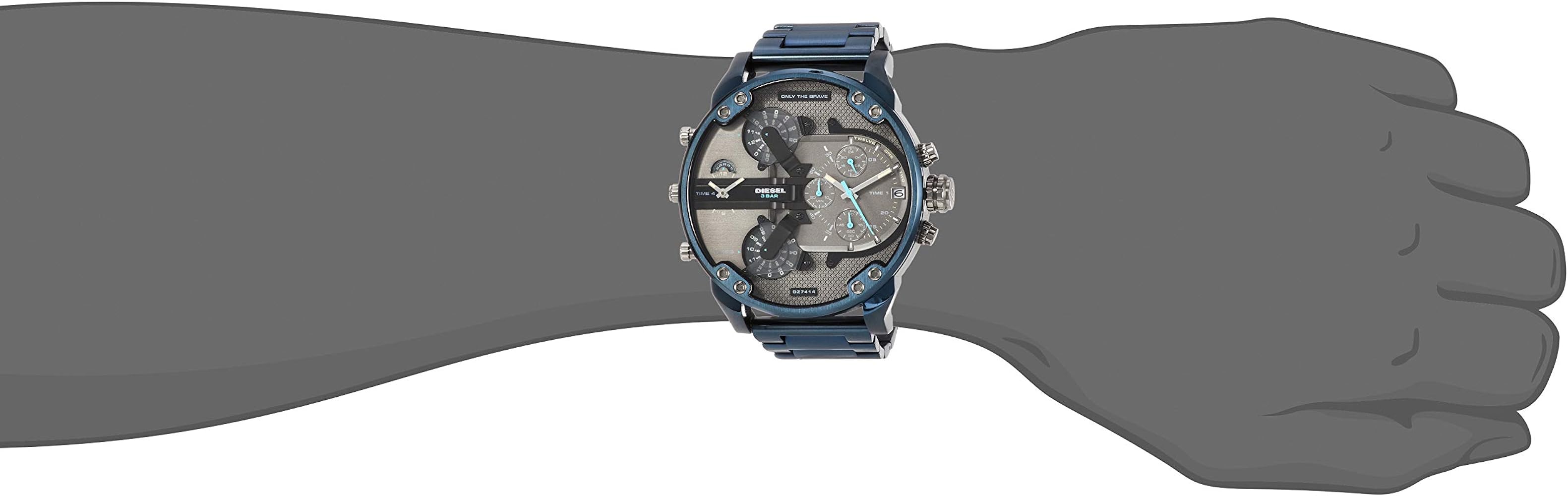 Diesel Daddy 2.0 Chronograph Grey Dial Blue Steel Strap Watch For Men - DZ7414