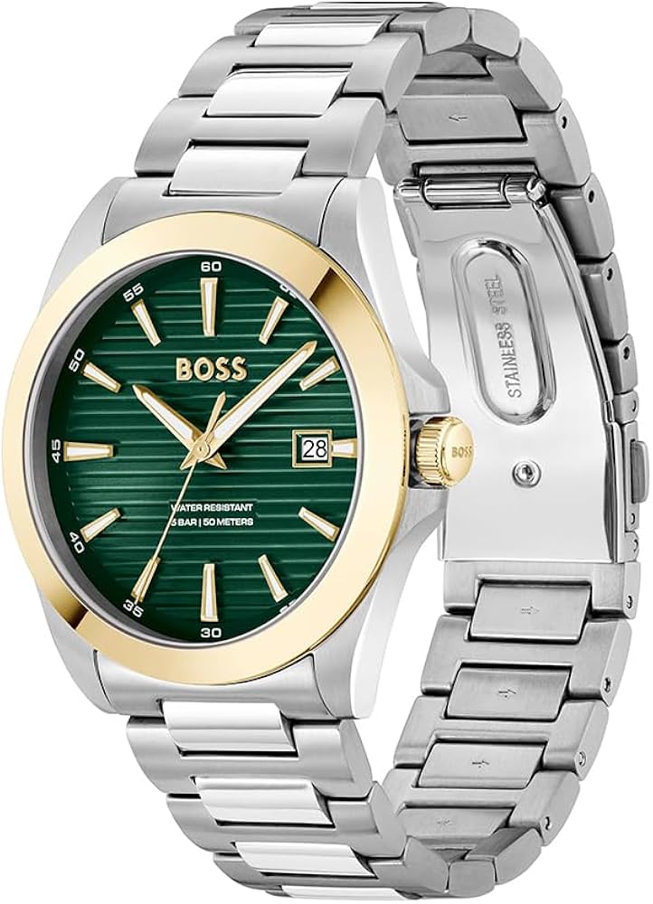 Hugo Boss Strike Green Dial Silver Steel Strap Watch for Men - 1514173