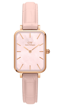 Daniel Wellington Quadro Pressed Mother of Pearl Pink Dial Pink Leather Strap Watch For Women - DW00100508