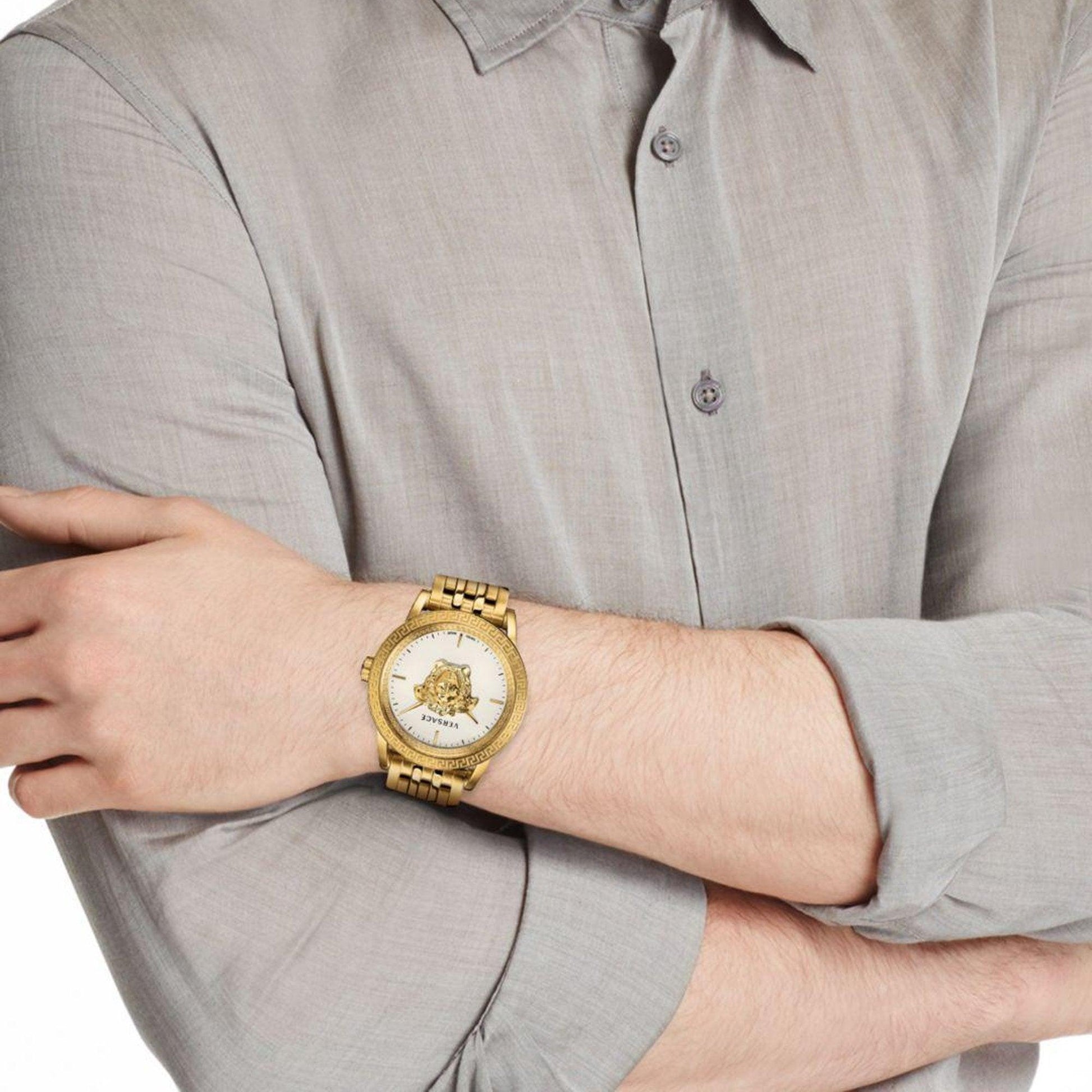 Versace Palazzo Empire White Dial Gold Steel Strap Watch for Men - VERD00318