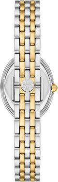 Tory Burch Oval Crystals Mother of Pearl Dial Two Tone Steel Strap Watch for Women - YBW6037