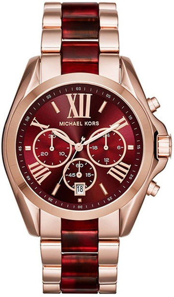 Michael Kors Bradshaw Burgundy Dial Two Tone Steel Strap Watch for Women - MK6270