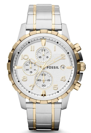 Fossil Dean Chronograph White Dial Silver Steel Strap Watch for Men - FS4795