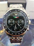 Emporio Armani Team Italia Chronograph Black Dial Silver Steel Strap Watch For Men - AR5983