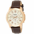 Fossil Grant Chronograph White Dial Brown Leather Strap Watch for Men - FS4991