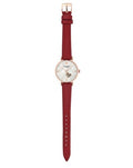 Emporio Armani Gianni T-Bar Mother of Pearl White Dial Red Leather Strap Watch For Women - AR60048