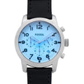 Fossil Pilot Chronograph Sky Blue Dial Black Leather Strap Watch for Men - FS5162
