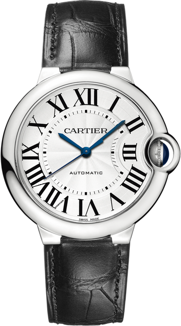 Cartier Ballon Bleu De Cartier Silver Dial Black Leather Strap Watch for Women - WSBB0028