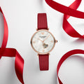 Emporio Armani Gianni T-Bar Mother of Pearl White Dial Red Leather Strap Watch For Women - AR60048