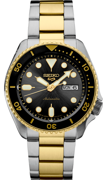 Seiko 5 Sports Automatic Special Creation Black Dial Two Tone Steel Strap Watch For Men - SRPK22