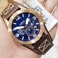 Fossil Nate Chronograph Blue Dial Brown Leather Strap Watch for Men - JR1505