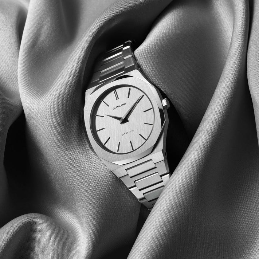 D1 Milano Ultra Thin Linen White Dial Silver Steel Strap Watch for Unisex - D1-UTBJ23