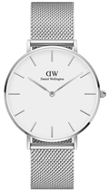 Daniel Wellington Petite Sterling Quartz White Dial Silver Mesh Bracelet Watch For Men - DW00100306