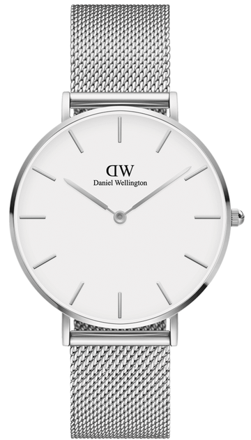Daniel Wellington Petite Sterling Quartz White Dial Silver Mesh Bracelet Watch For Men - DW00100306