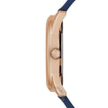 Guess Cubed Analog Rose Gold Dial Blue Leather Strap Watch For Women - GW0665L2