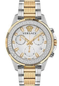 Versace Greca Action Chronograph Quartz Silver Dial Two Tone Steel Strap Watch for Men - VE3J00522