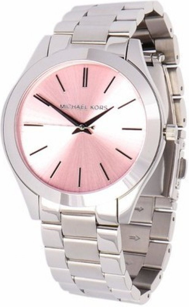 Michael Kors Slim Runway Quartz Pink Dial Silver Steel Strap Watch For Women - MK3380