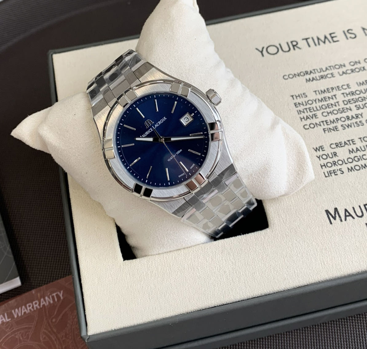Maurice Lacroix Aikon Date Blue Dial Silver Steel Strap Watch for Men - AI1108-SS002-430-1