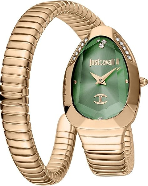 Just Cavalli Serpente Metallica Green Dial Rose Gold Steel Strap Watch for Women - JC1L208M0055