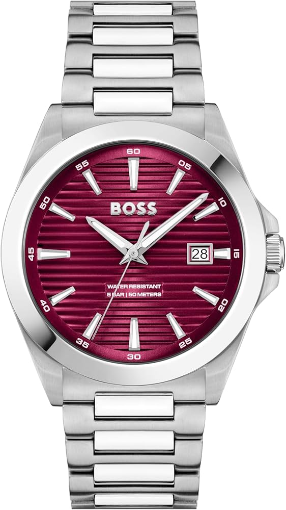 Hugo Boss Strike Red Dial Silver Steel Strap Watch for Men - 1514174