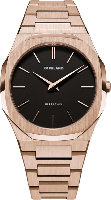 D1 Milano Ultra Thin Black Dial Gold Steel Strap Watch for Men - D1-UTBJ42