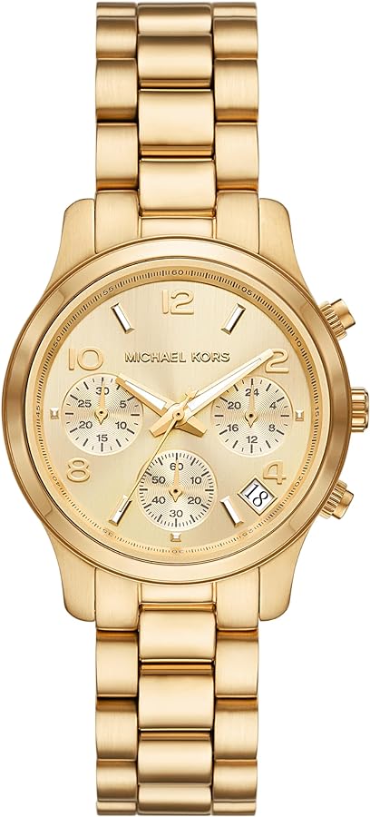 Michael Kors Runway Chronograph Gold Dial Gold Steel Strap Watch For Women - MK7326