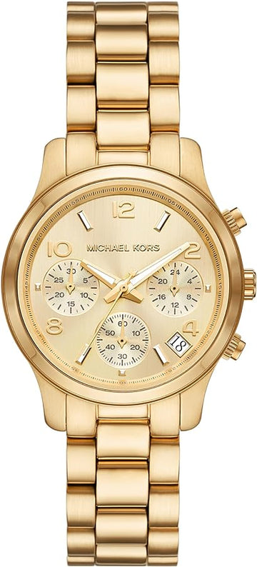 Michael Kors Runway Chronograph Gold Dial Gold Steel Strap Watch For Women - MK7326