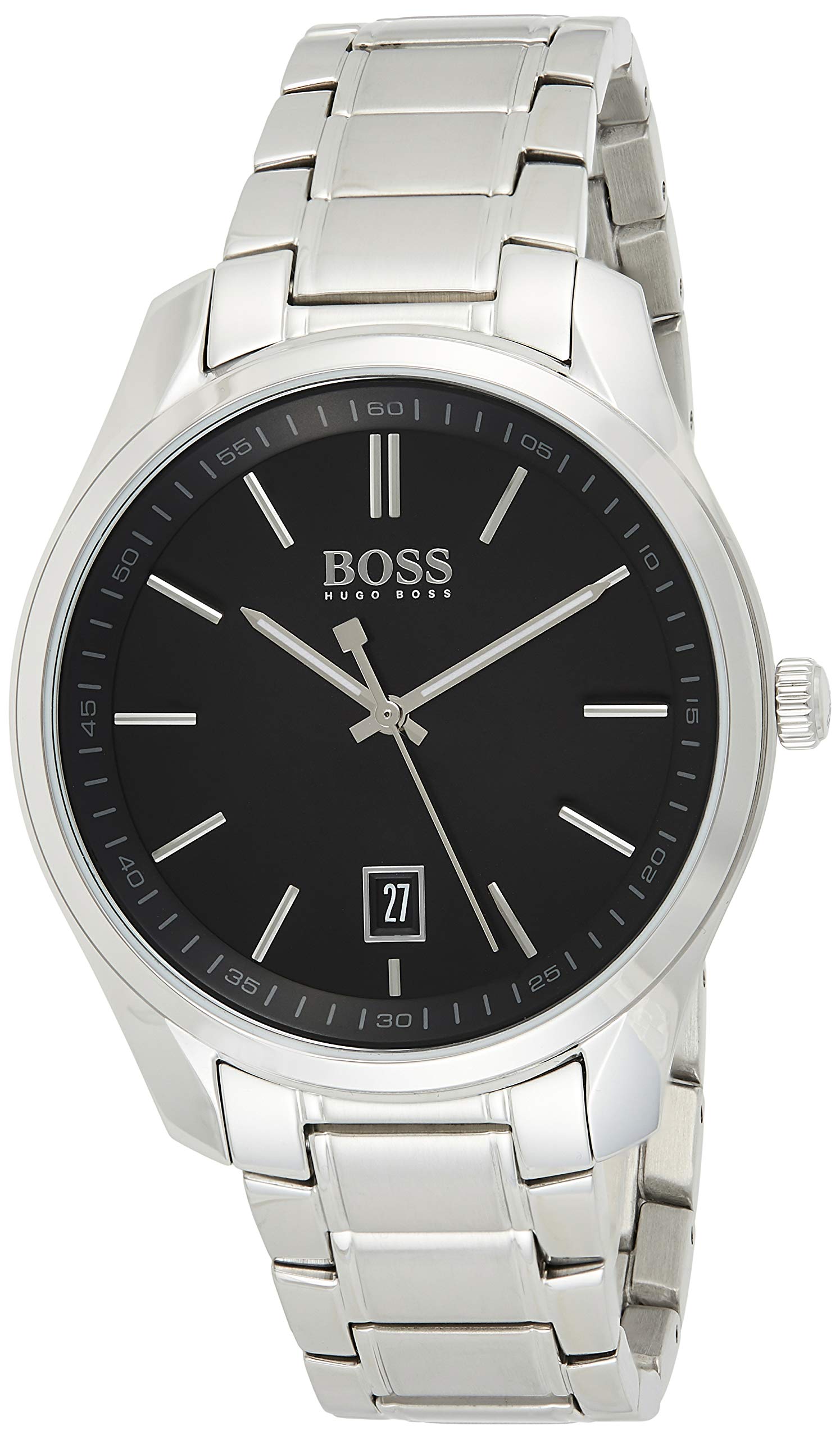 Hugo Boss Governer Black Dial Silver Steel Strap Watch for Men - 1513488