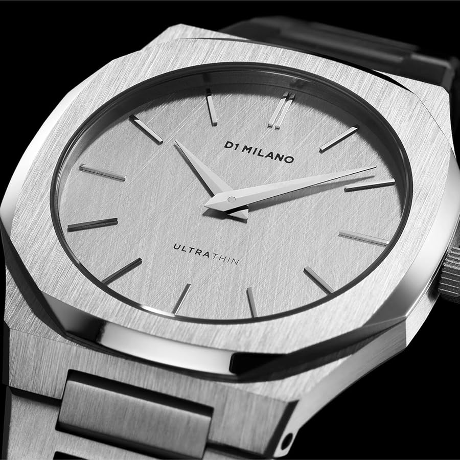 D1 Milano Ultra Thin Linen White Dial Silver Steel Strap Watch for Unisex - D1-UTBJ23