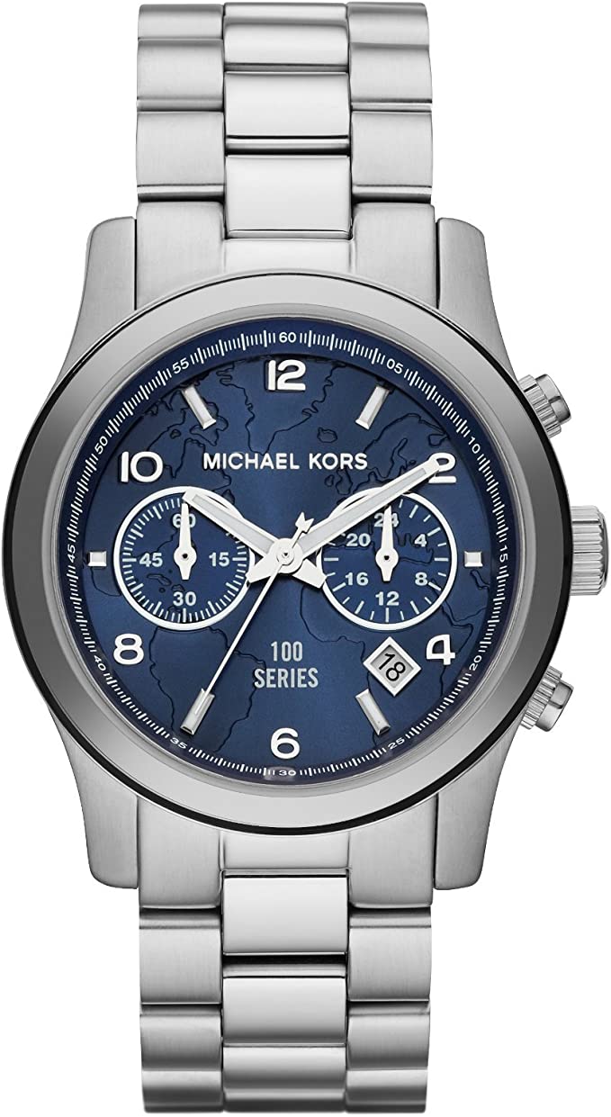 Michael Kors Hunger Stop 100 Series Navy Blue Dial Silver Steel Strap Watch for Women - MK5814