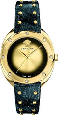 Versace Shadov Gold Dial Green Leather Strap Watch For Women - VEBM01018