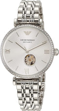 Emporio Armani Gianni T-Bar Automatic Silver Dial Silver Steel Strap Watch For Women - AR60022
