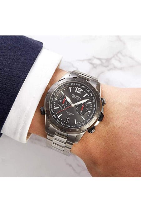 Hugo Boss Nomad Grey Dial Silver Steel Strap Watch for Men - 1513774