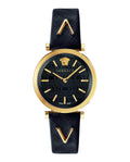 Versace V-Twist Black Dial Black Leather Strap Watch for Women - VELS00619
