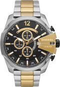 Diesel Mega Chief Chronograph Black Dial Two Tone Steel Strap Watch For Men - DZ4581