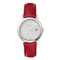 Burberry The City Silver Dial Red Leather Strap Watch for Women - BU9129
