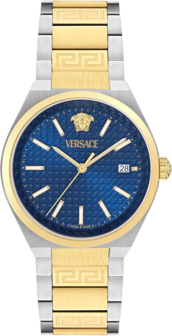 Versace V-Auria Quartz Blue Dial Two Tone Steel Strap Watch for Men - VE0F00325