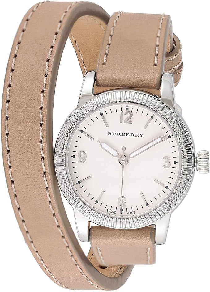 Burberry Utilitarian White Dial Pink Leather Strap Watch for Women - BU7847