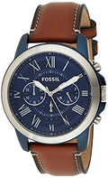 Fossil Grant Chronograph Blue Dial Brown Leather Strap Watch for Men - FS5151