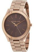 Michael Kors Slim Runway Brown Dial Rose Gold Stainless Steel Strap Watch for Women - MK3181